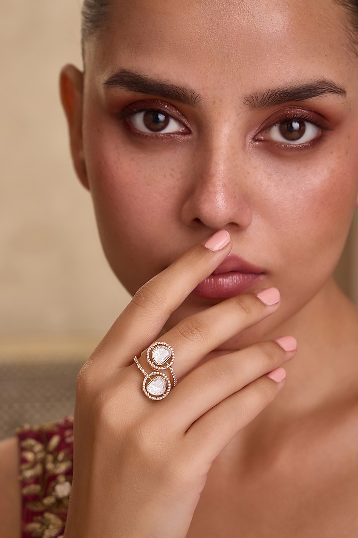 Gold Finish Kundan Polki & Stone Adjustable Ring by Paisley Pop at Pernia's Pop Up Shop