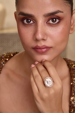 Gold Finish Uncut Kundan Polki Adjustable Ring by Paisley Pop