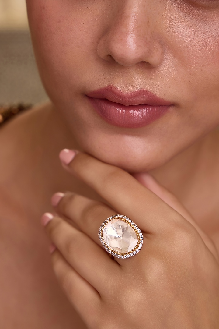 Gold Finish Uncut Kundan Polki Adjustable Ring by Paisley Pop at Pernia's Pop Up Shop