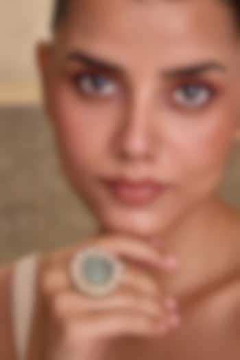 Gold Finish Kundan Polki & Aqua Doublet Stone Adjustable Ring by Paisley Pop at Pernia's Pop Up Shop