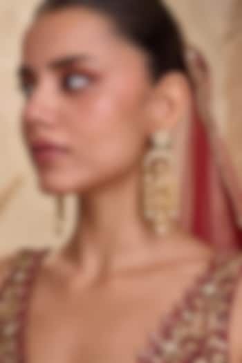 Gold Finish Kundan Polki & Mint Onyx Stone Chandelier Earrings by Paisley Pop at Pernia's Pop Up Shop