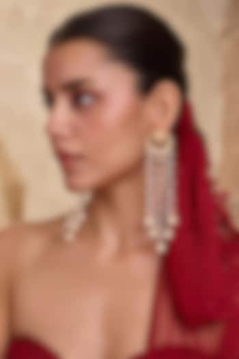 Gold Finish Kundan Polki & Kundan Polki Dangler Earrings by Paisley Pop at Pernia's Pop Up Shop