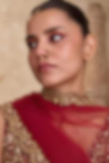 Gold Finish Kundan Polki & Emerald Stone Crescent-Shaped Nose pin by Paisley Pop at Pernia's Pop Up Shop