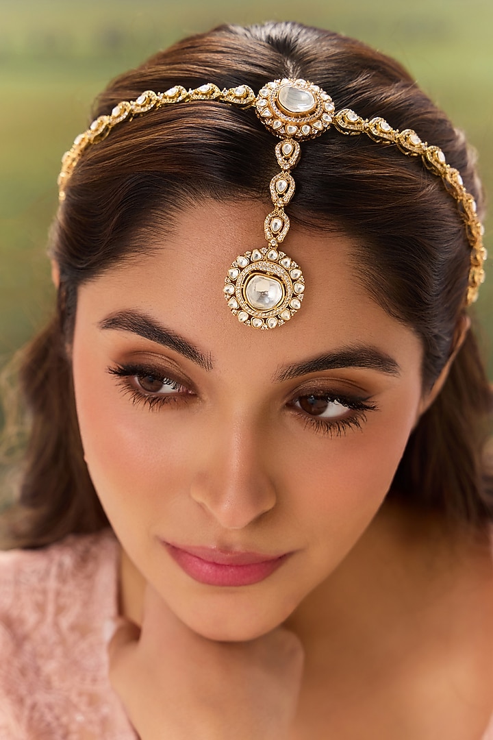 Gold Plated Kundan Polki & Zircon Mathapatti by Paisley Pop at Pernia's Pop Up Shop