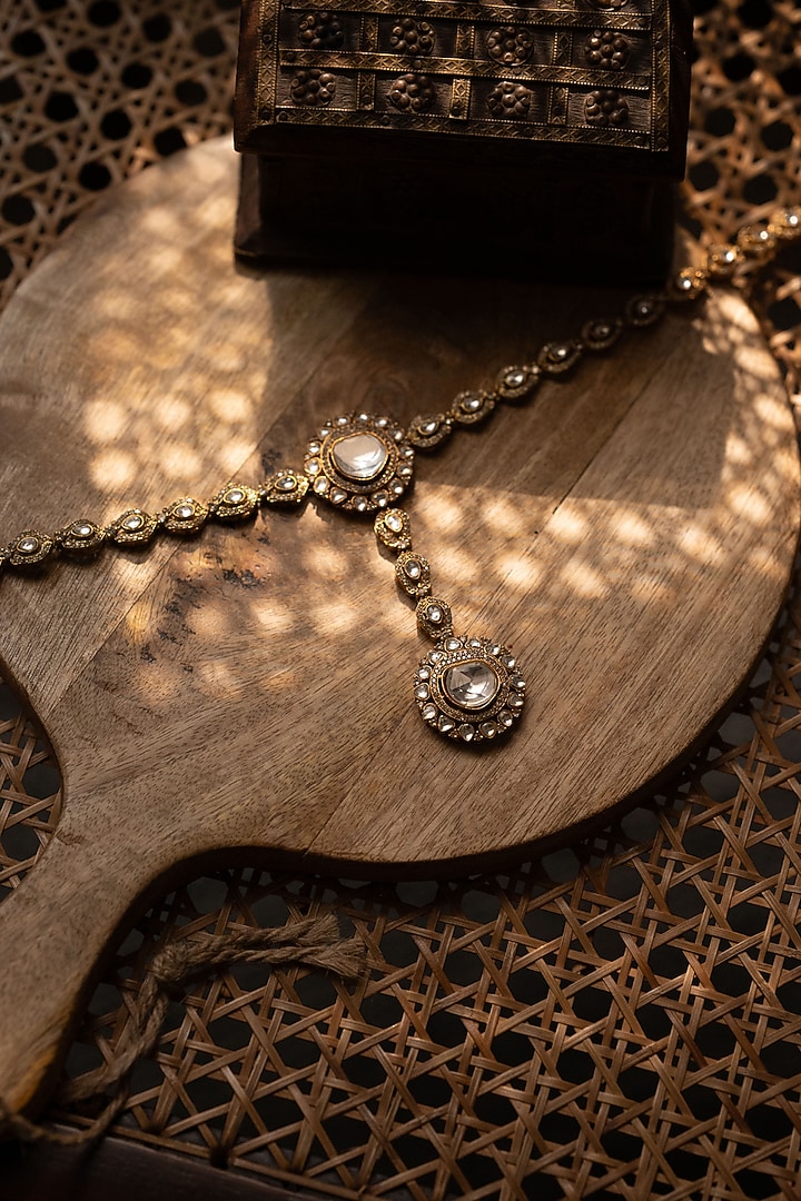 Gold Plated Kundan Polki & Zircon Mathapatti by Paisley Pop at Pernia's Pop Up Shop