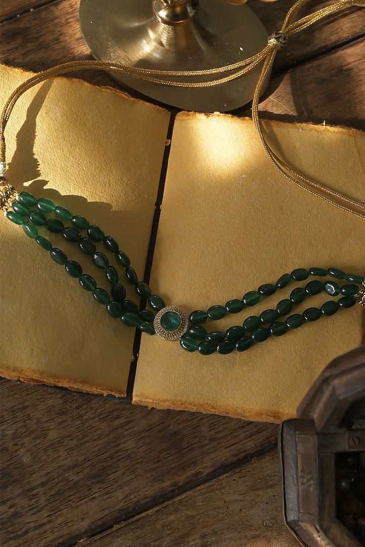 Gold Plated Jade Green Stone Choker Necklace by Paisley Pop at Pernia's Pop Up Shop