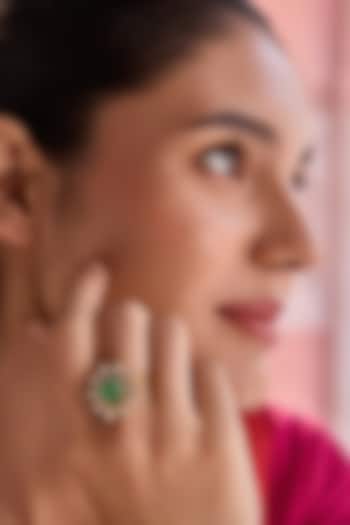 Gold Plated Kundan Polki & Green Stone Adjustable Ring by Paisley Pop at Pernia's Pop Up Shop