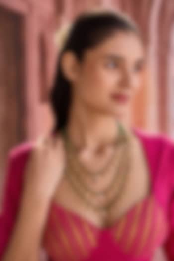 Gold Plated Kundan Polki & Pearl Layered Necklace by Paisley Pop at Pernia's Pop Up Shop