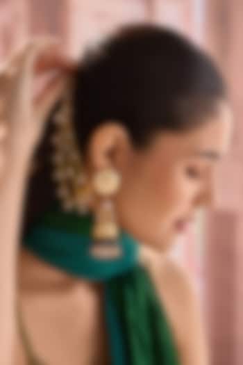 Gold Plated Kundan Polki & Onyx Stone Dangler Earrings by Paisley Pop at Pernia's Pop Up Shop