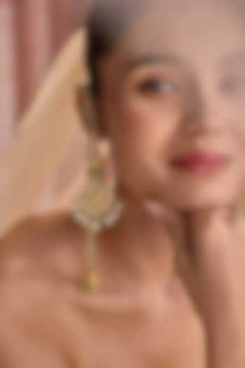 Gold Plated Kundan Polki & Pearl Dangler Earrings by Paisley Pop at Pernia's Pop Up Shop