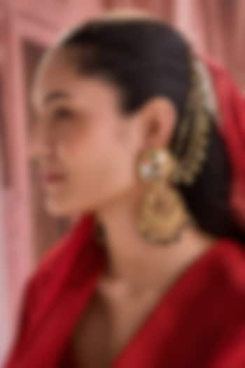 Gold Plated Kundan Polki & Navratna Stone Dangler Earrings by Paisley Pop at Pernia's Pop Up Shop