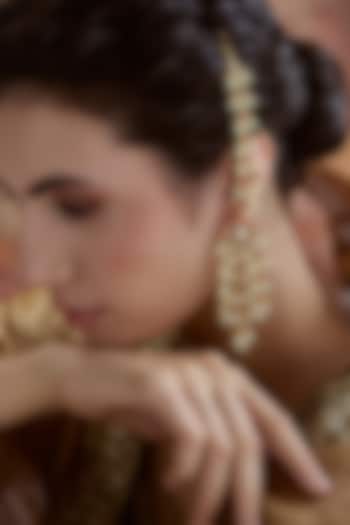 Gold Plated Kundan Polki & Pearl Dangler Earrings by Paisley Pop at Pernia's Pop Up Shop