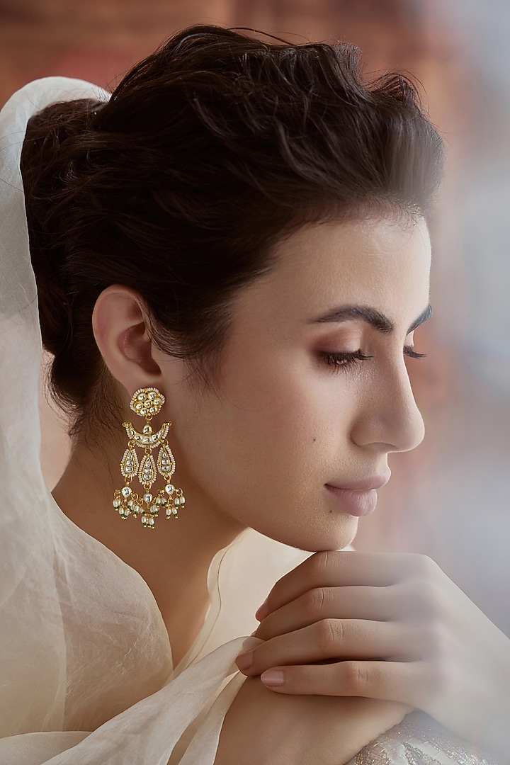 Gold Plated Kundan Polki Dangler Earrings by Paisley Pop at Pernia's Pop Up Shop