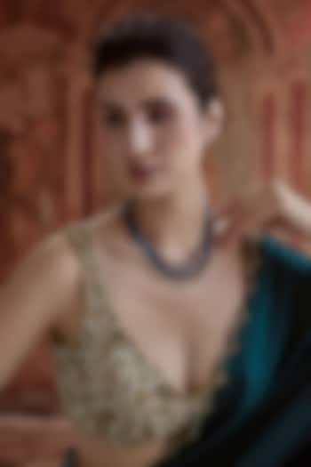 Gold Plated Kundan Polki & Deep Blue Beaded Necklace by Paisley Pop at Pernia's Pop Up Shop