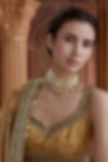 Gold Plated Kundan Polki & Pearl Choker Necklace by Paisley Pop at Pernia's Pop Up Shop