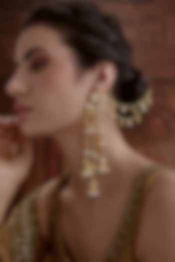 Gold Plated Kundan Polki & Pearl Dangler Earrings by Paisley Pop at Pernia's Pop Up Shop