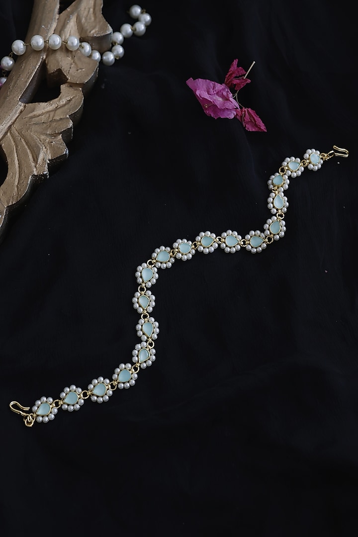 Gold Finish Mint Kundan Polki Mathapatti In Sterling Silver by Paisley Pop at Pernia's Pop Up Shop