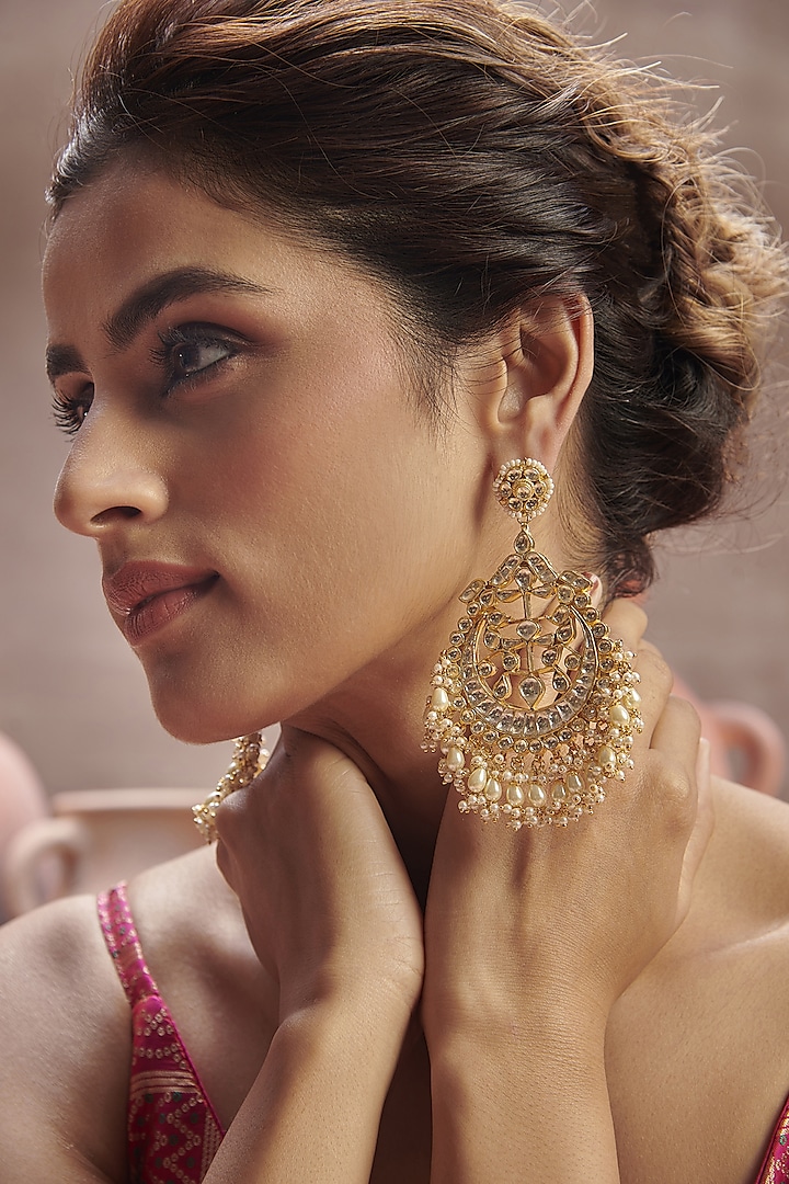 Gold Finish Handcrafted Chandbali Earrings by Paisley Pop at Pernia's Pop Up Shop