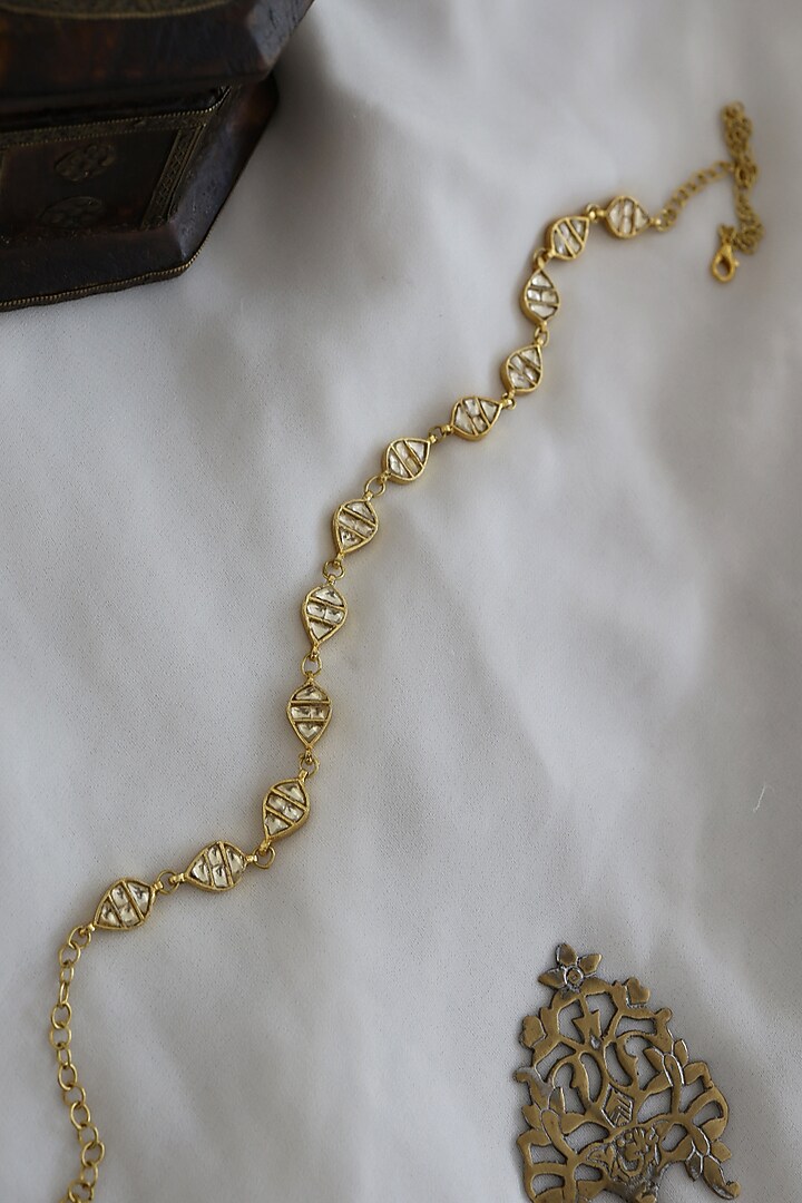 Gold Finish Kundan Polki Headband by Paisley Pop at Pernia's Pop Up Shop