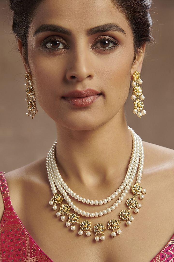 Gold Finish Handcrafted Necklace Set by Paisley Pop at Pernia's Pop Up Shop