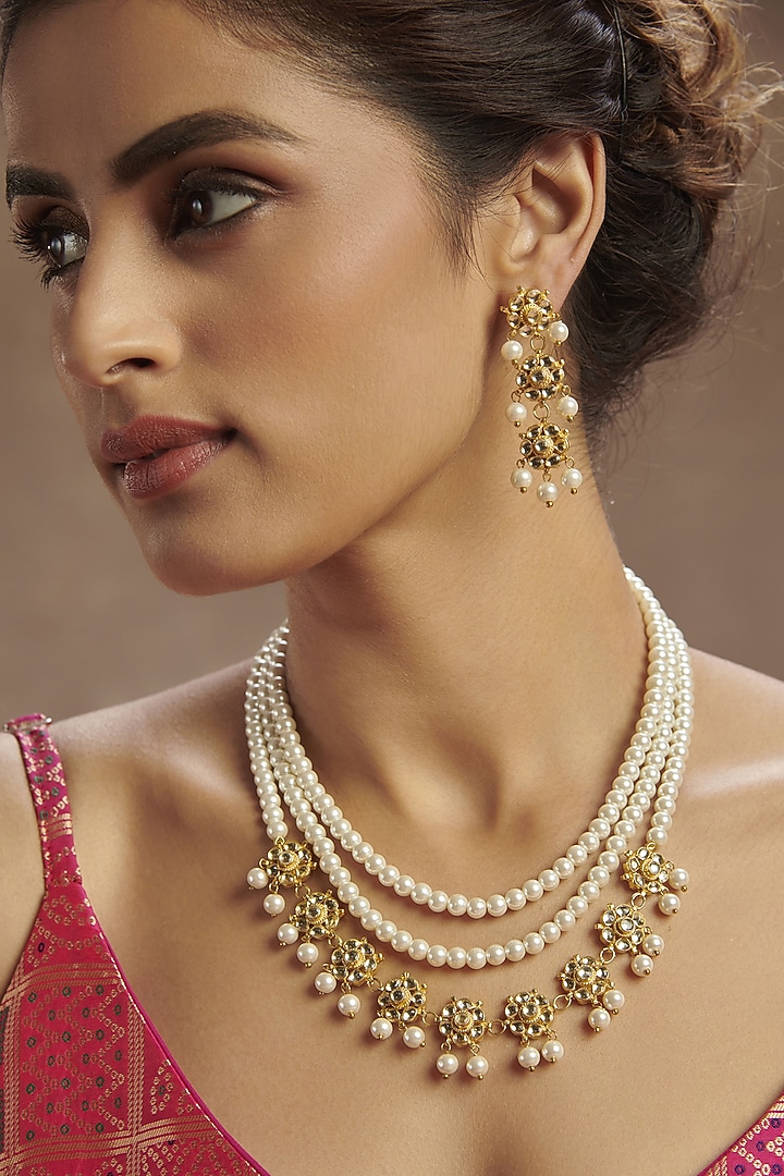 Gold Finish Handcrafted Necklace Set by Paisley Pop at Pernia's Pop Up Shop