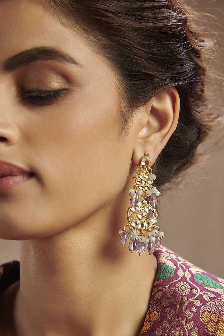 Gold Finish Handcrafted Earrings by Paisley Pop at Pernia's Pop Up Shop