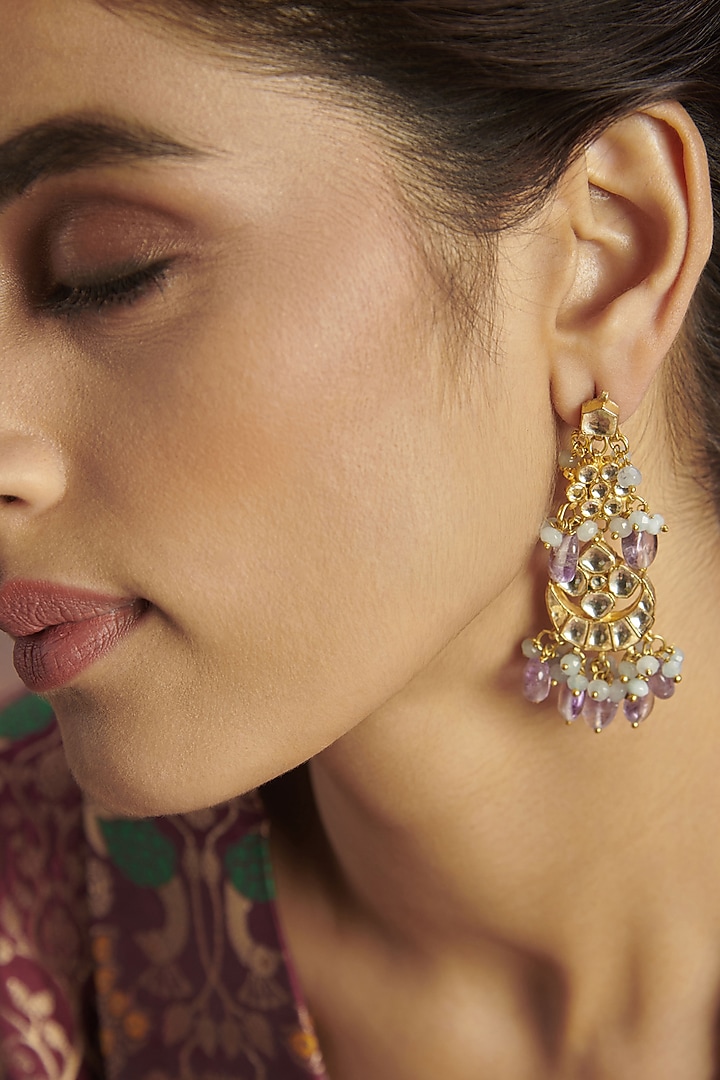 Gold Finish Handcrafted Earrings by Paisley Pop at Pernia's Pop Up Shop