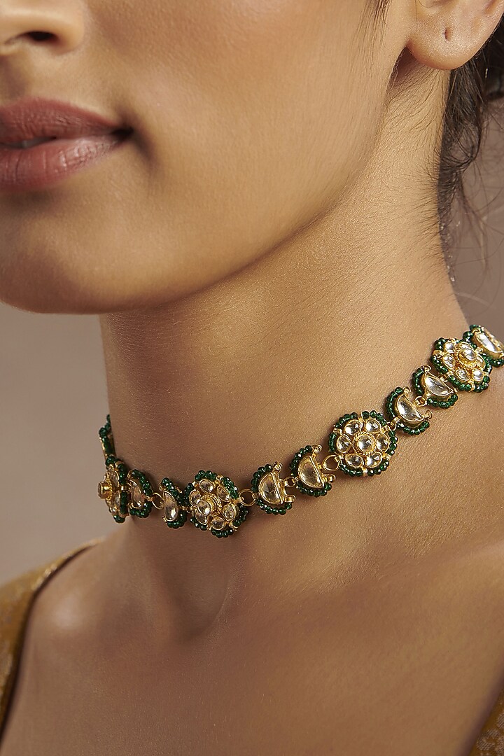 Gold Finish Handcrafted Choker Necklace by Paisley Pop at Pernia's Pop Up Shop