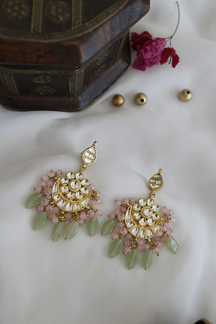 Gold Finish Handcrafted Dangler Earrings by Paisley Pop at Pernia's Pop Up Shop