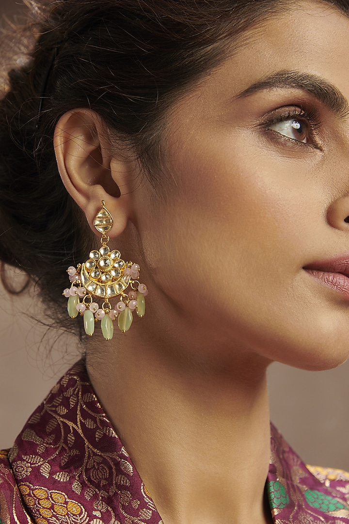 Gold Finish Handcrafted Dangler Earrings by Paisley Pop at Pernia's Pop Up Shop