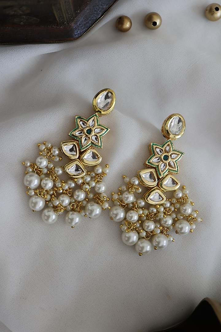 Gold Finish Handcrafted Dangler Earrings by Paisley Pop at Pernia's Pop Up Shop
