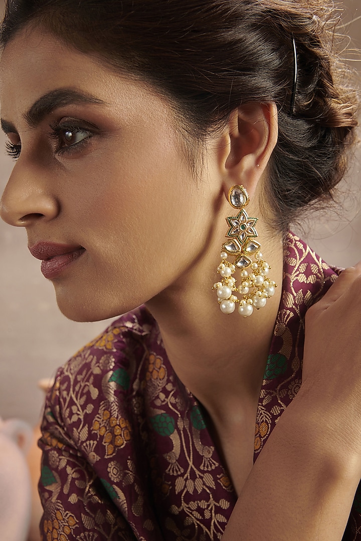 Gold Finish Handcrafted Dangler Earrings by Paisley Pop at Pernia's Pop Up Shop