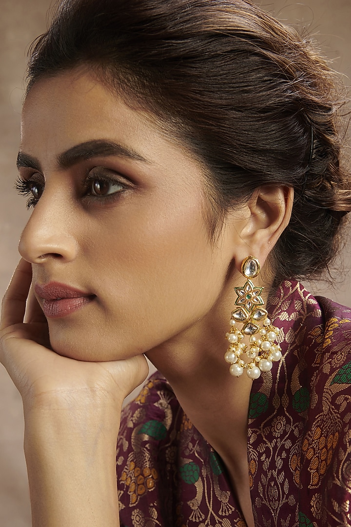 Gold Finish Handcrafted Dangler Earrings by Paisley Pop at Pernia's Pop Up Shop