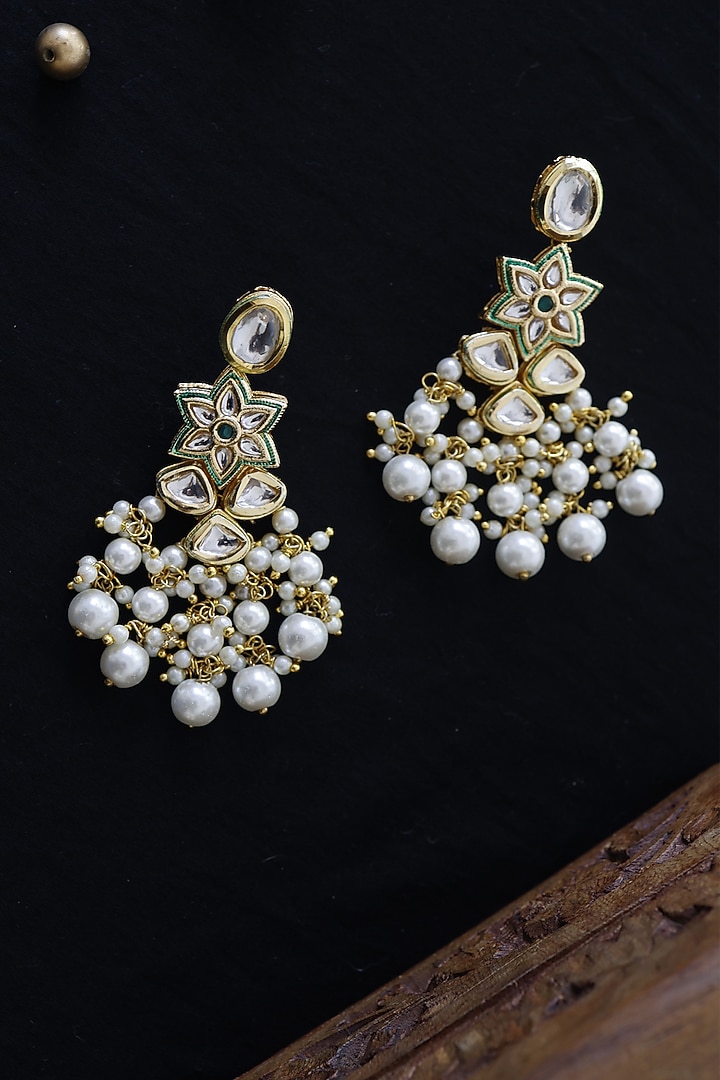Gold Finish Handcrafted Dangler Earrings by Paisley Pop at Pernia's Pop Up Shop