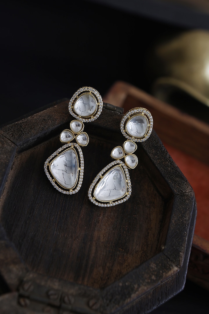 Gold Finish Cubic Zirconia Earrings by Paisley Pop at Pernia's Pop Up Shop