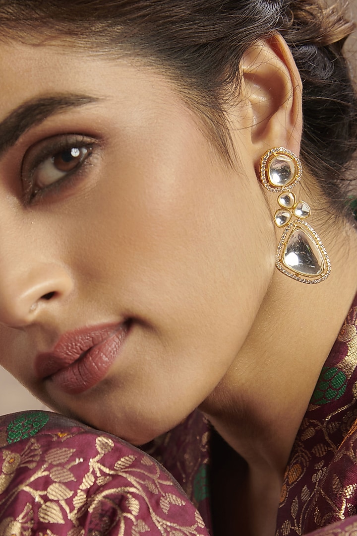 Gold Finish Cubic Zirconia Earrings by Paisley Pop at Pernia's Pop Up Shop