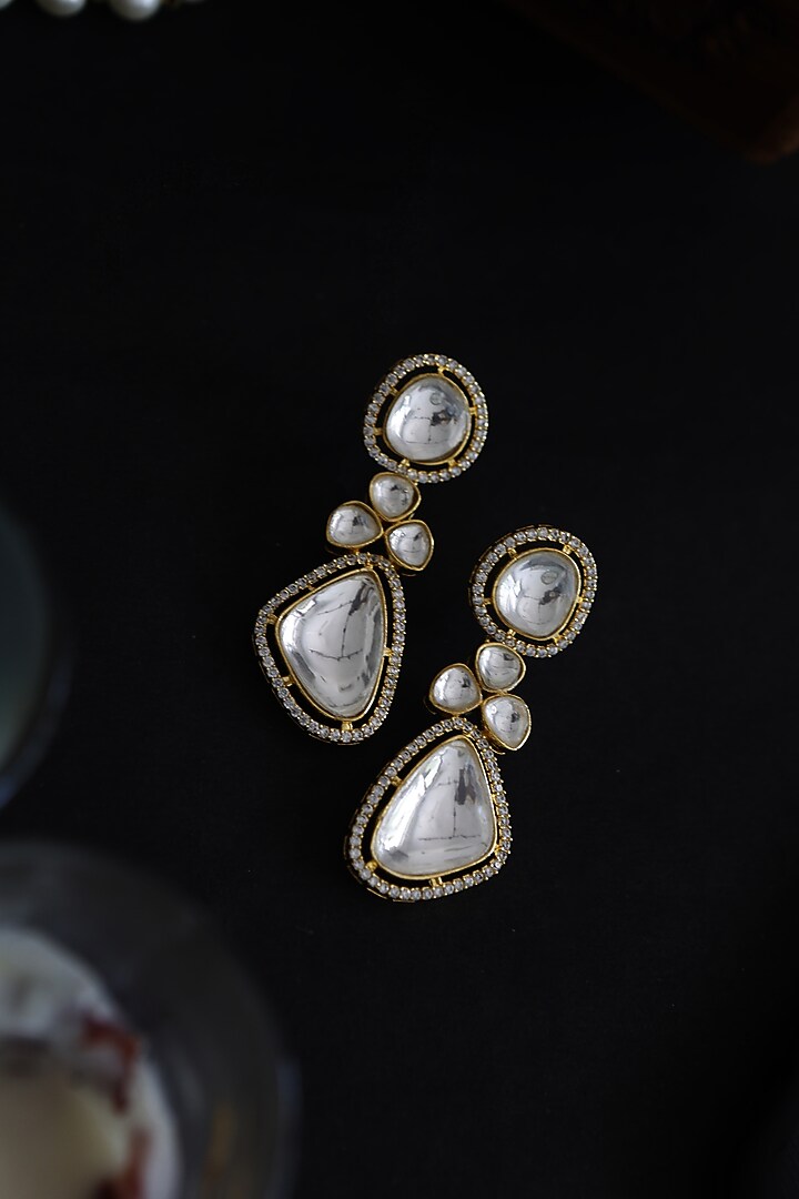 Gold Finish Cubic Zirconia Earrings by Paisley Pop at Pernia's Pop Up Shop
