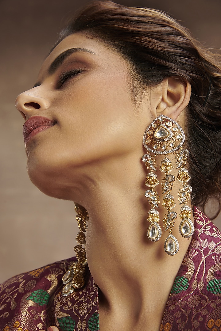 Gold Finish Faux Diamond Earrings by Paisley Pop at Pernia's Pop Up Shop