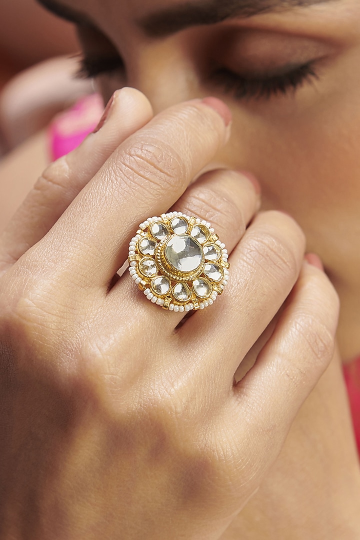 Gold Finish Adjustable Cocktail Ring by Paisley Pop at Pernia's Pop Up Shop