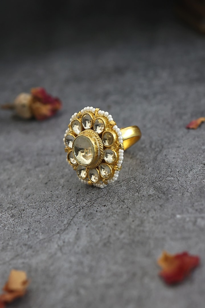 Gold Finish Adjustable Cocktail Ring by Paisley Pop at Pernia's Pop Up Shop