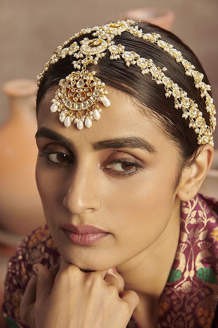 Gold Plated Kundan Polki Matha Patti by Paisley Pop at Pernia's Pop Up Shop