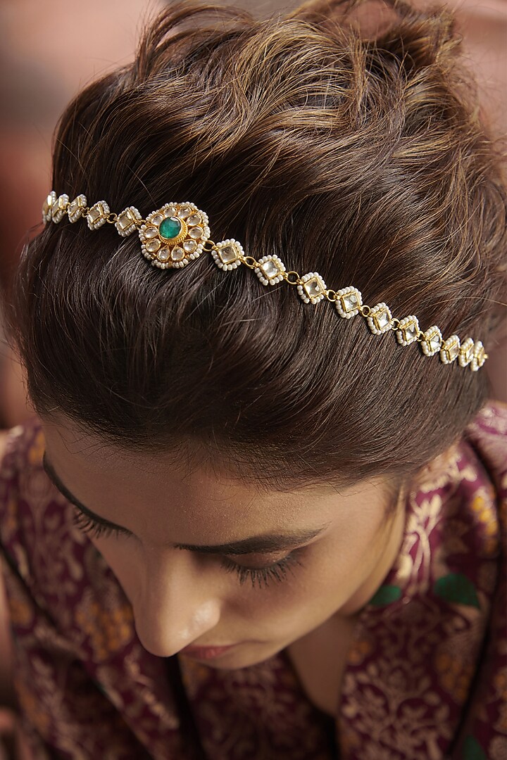 Gold Finish Shell Pearl Headband by Paisley Pop at Pernia's Pop Up Shop