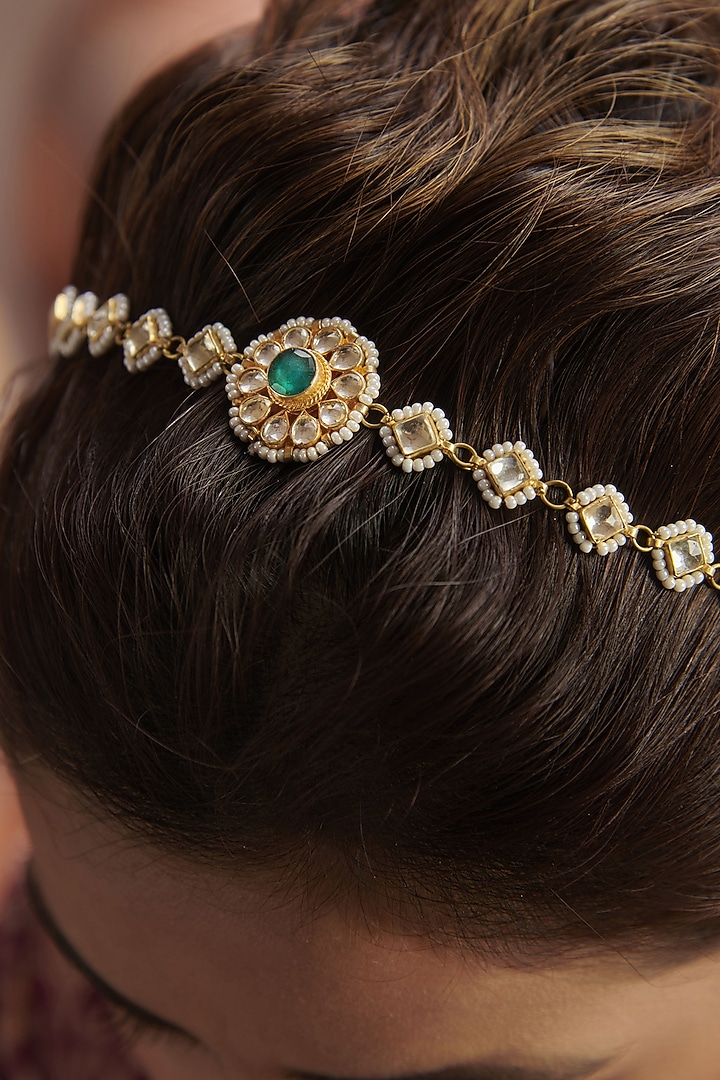 Gold Finish Shell Pearl Headband by Paisley Pop at Pernia's Pop Up Shop