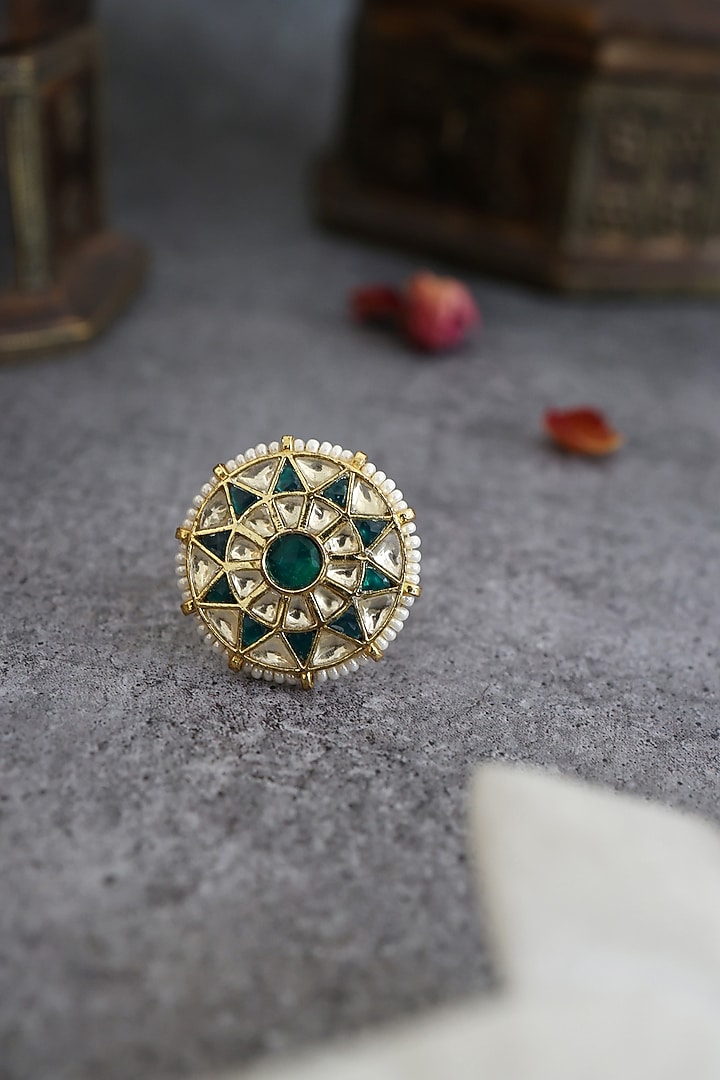 Gold Finish Kundan Polki Adjustable Ring by Paisley Pop at Pernia's Pop Up Shop