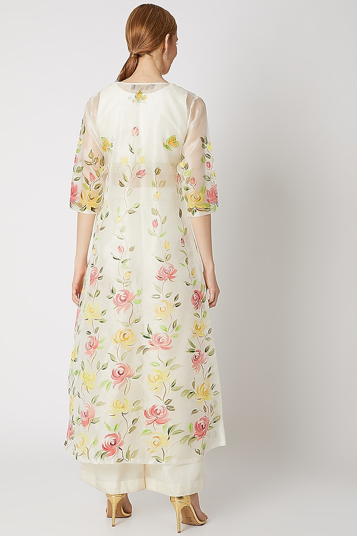 Ivory Hand Painted Jacket Set by Priti Sahni at Pernia's Pop Up Shop