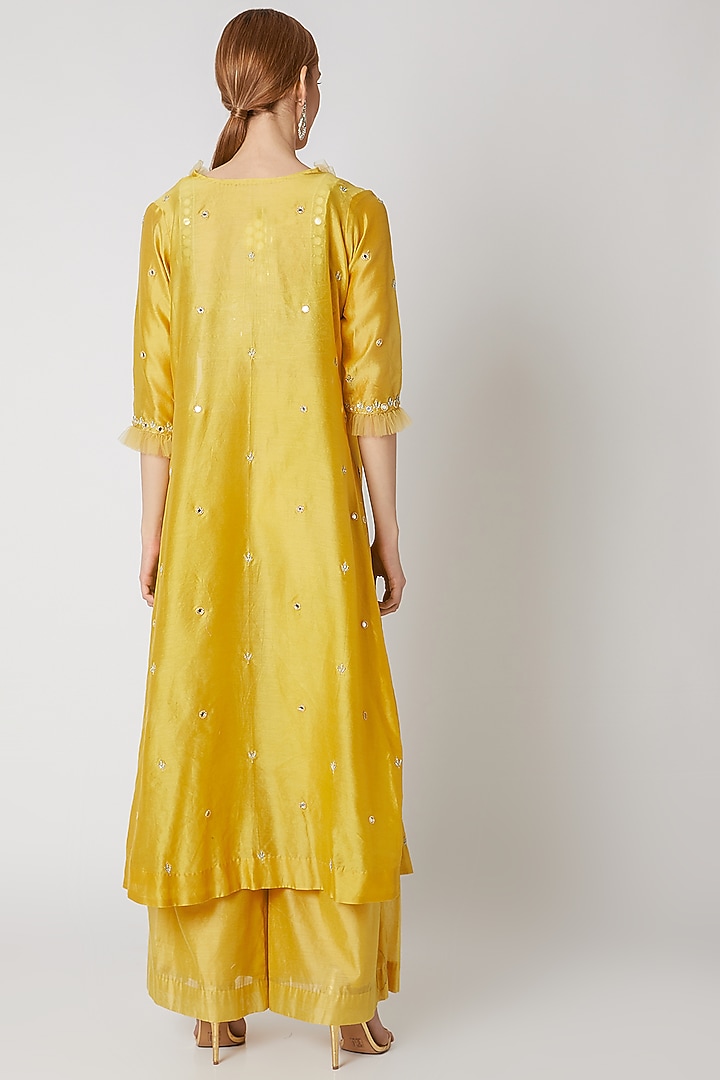 Mustard Mirror Embroidered Jacket Set by Priti Sahni at Pernia's Pop Up Shop
