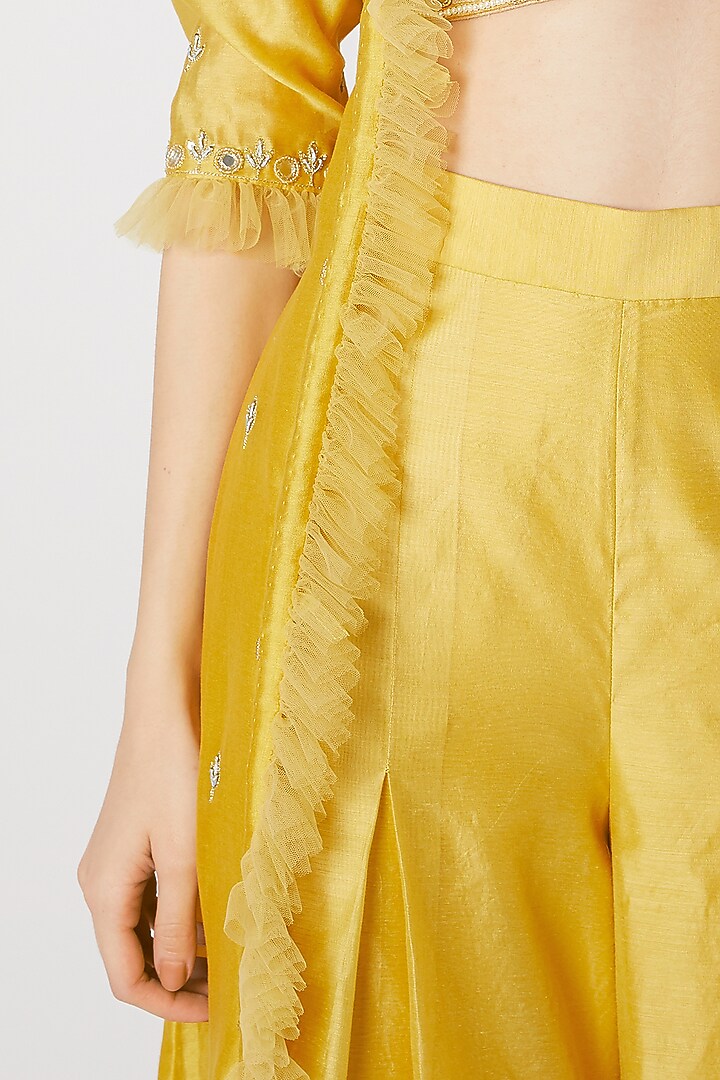 Mustard Mirror Embroidered Jacket Set by Priti Sahni at Pernia's Pop Up Shop