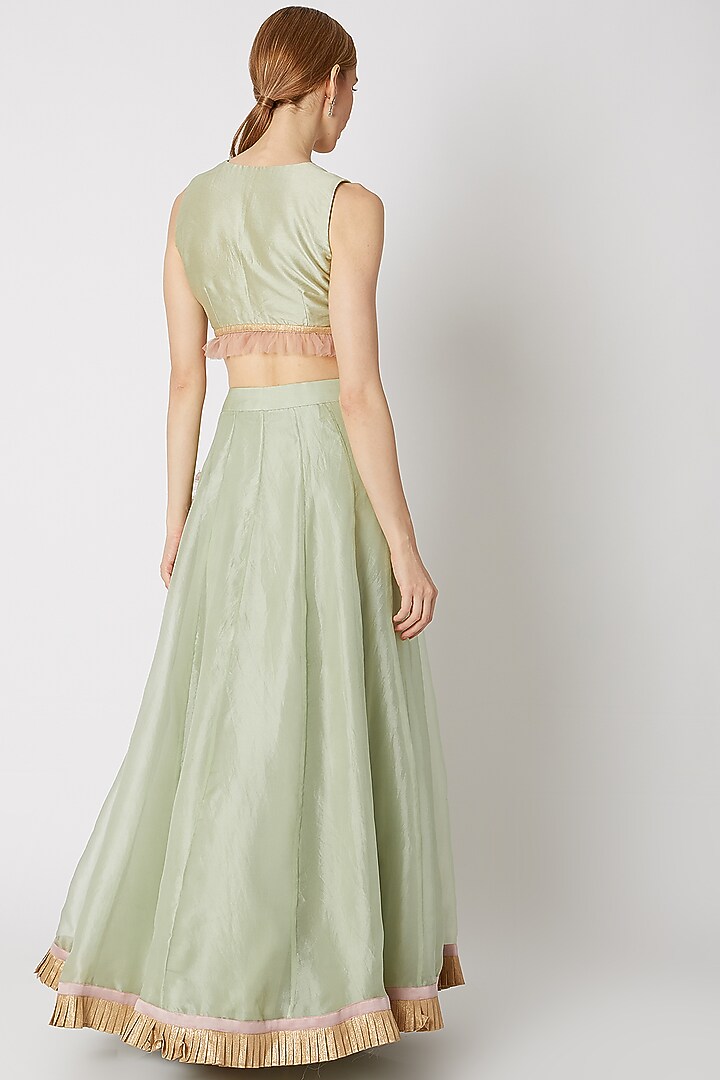 Apple Green Embroidered Wedding Lehenga Set With Ruffles by Priti Sahni at Pernia's Pop Up Shop