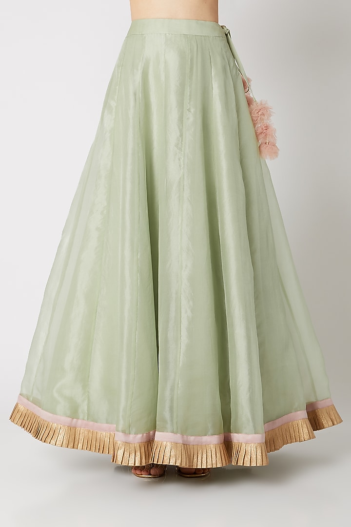 Apple Green Embroidered Wedding Lehenga Set With Ruffles by Priti Sahni at Pernia's Pop Up Shop