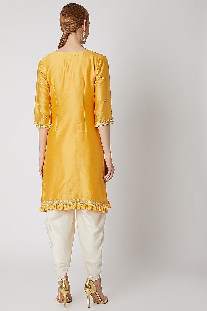 Rust Orange & Ivory Embroidered Dhoti Set by Priti Sahni at Pernia's Pop Up Shop